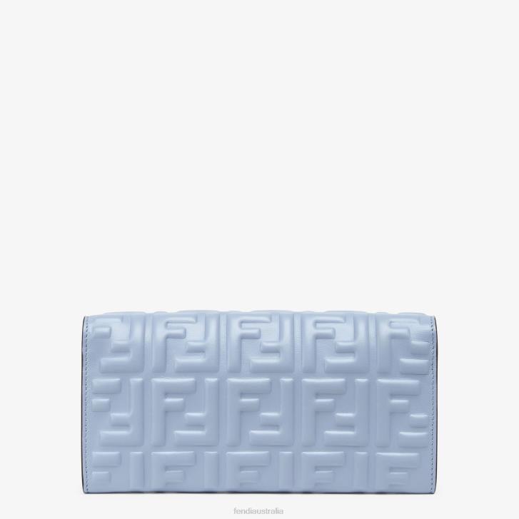 Women Accessories Fendi HP0B1422 Baguette Continental With Chain Nappa Leather Wallet Light blue