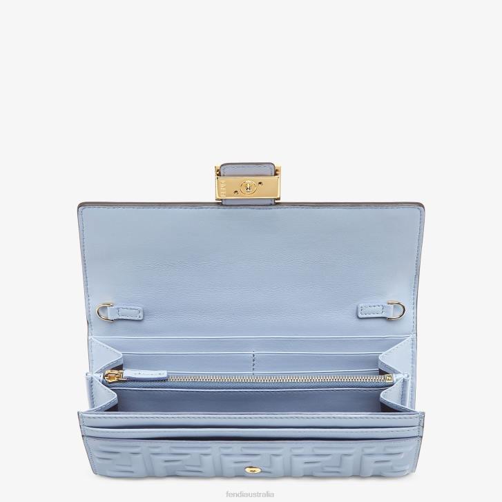 Women Accessories Fendi HP0B1422 Baguette Continental With Chain Nappa Leather Wallet Light blue