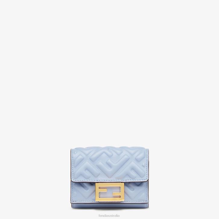 Women Accessories Fendi HP0B1423 Baguette Micro Trifold Nappa Leather Wallet Light blue