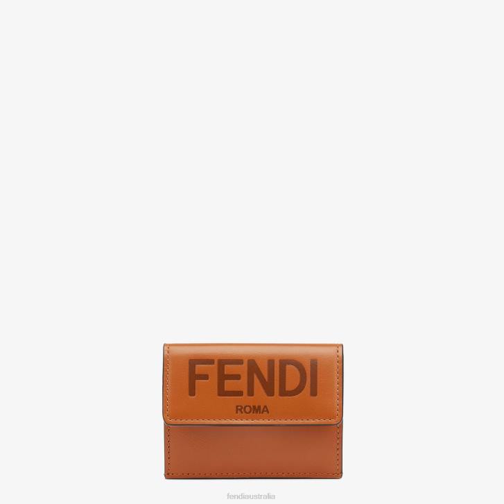 Women Accessories Fendi HP0B1557 Micro Trifold Leather Wallet Brown