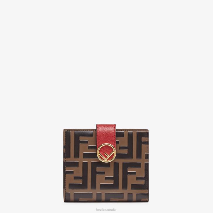 Women Accessories Fendi HP0B1594 Leather Compact Wallet Brown