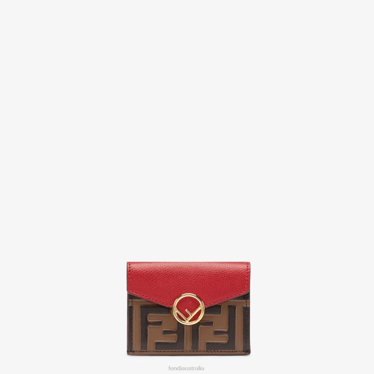 Women Accessories Fendi HP0B1596 Micro Tri-Fold Leather Wallet Red