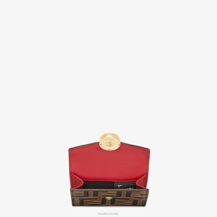 Women Accessories Fendi HP0B1596 Micro Tri-Fold Leather Wallet Red