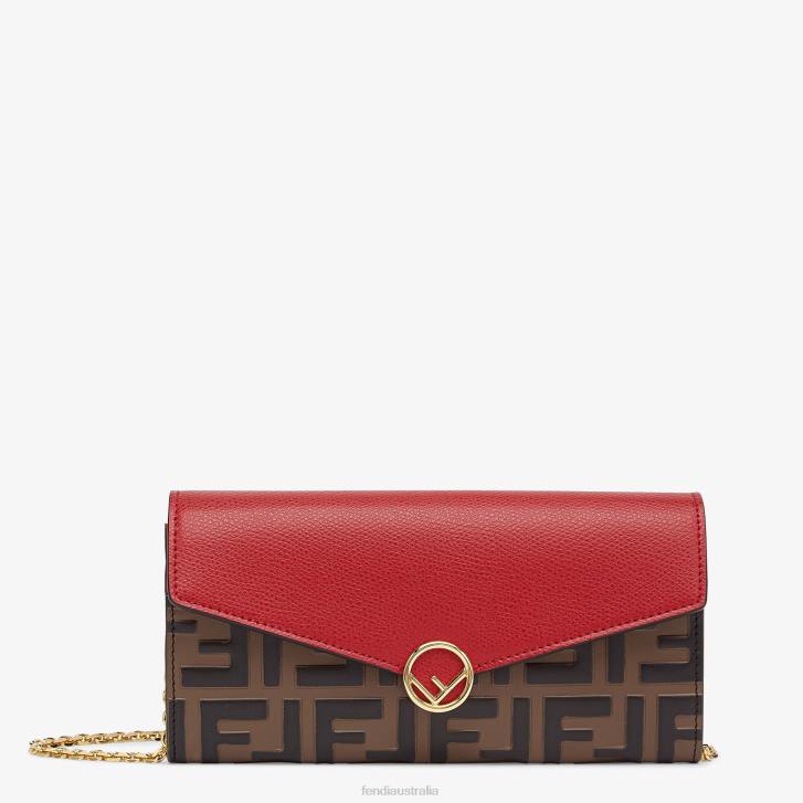 Women Accessories Fendi HP0B1597 Continental With Chain Leather Wallet Red