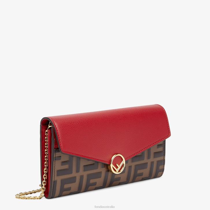 Women Accessories Fendi HP0B1597 Continental With Chain Leather Wallet Red