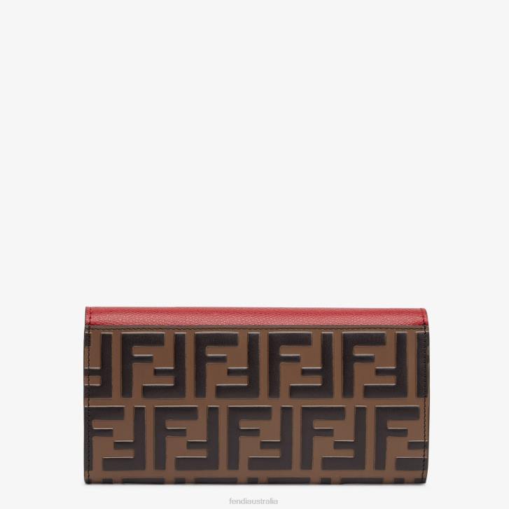 Women Accessories Fendi HP0B1597 Continental With Chain Leather Wallet Red