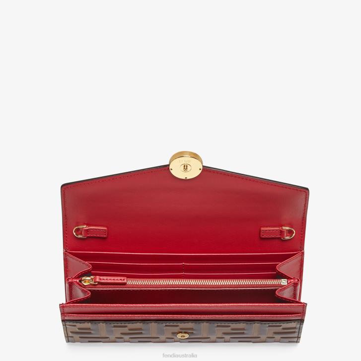 Women Accessories Fendi HP0B1597 Continental With Chain Leather Wallet Red